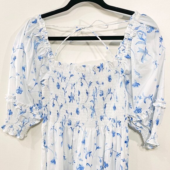 New Hill House Nesli 100% Cotton Floral Nap Dress Blue Botanical S $150 - Picture 5 of 7